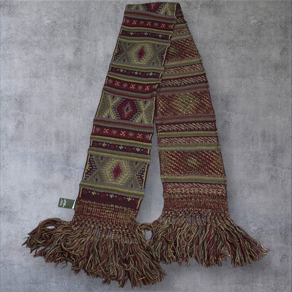 Eddie Bauer Knit Fringe Scarf Wool Blend Southwest Aztec Diamond Pattern - Picture 1 of 7